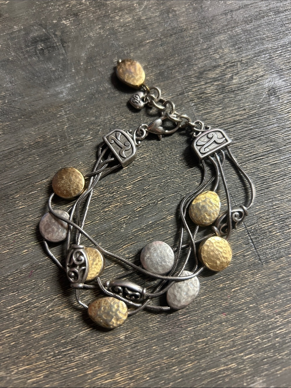 Brighton Mediterranean multi-strand bracelet silver‎ and gold hammered discs